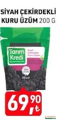TARIM KREDİ SİYAH ÇEKİRDEKLİ KURU ÜZÜM 200 G fiyat ve kampanya bilgisi